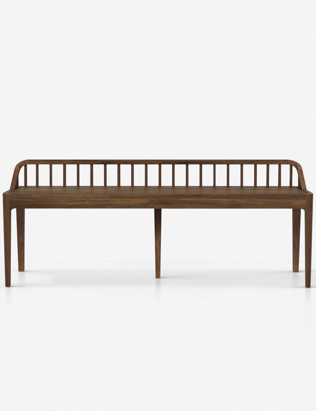Banc - Des fuseaux traditionnels revisitent la modernité avec le dossier bas de ce banc et ses pieds coniques d'inspiration mid-century