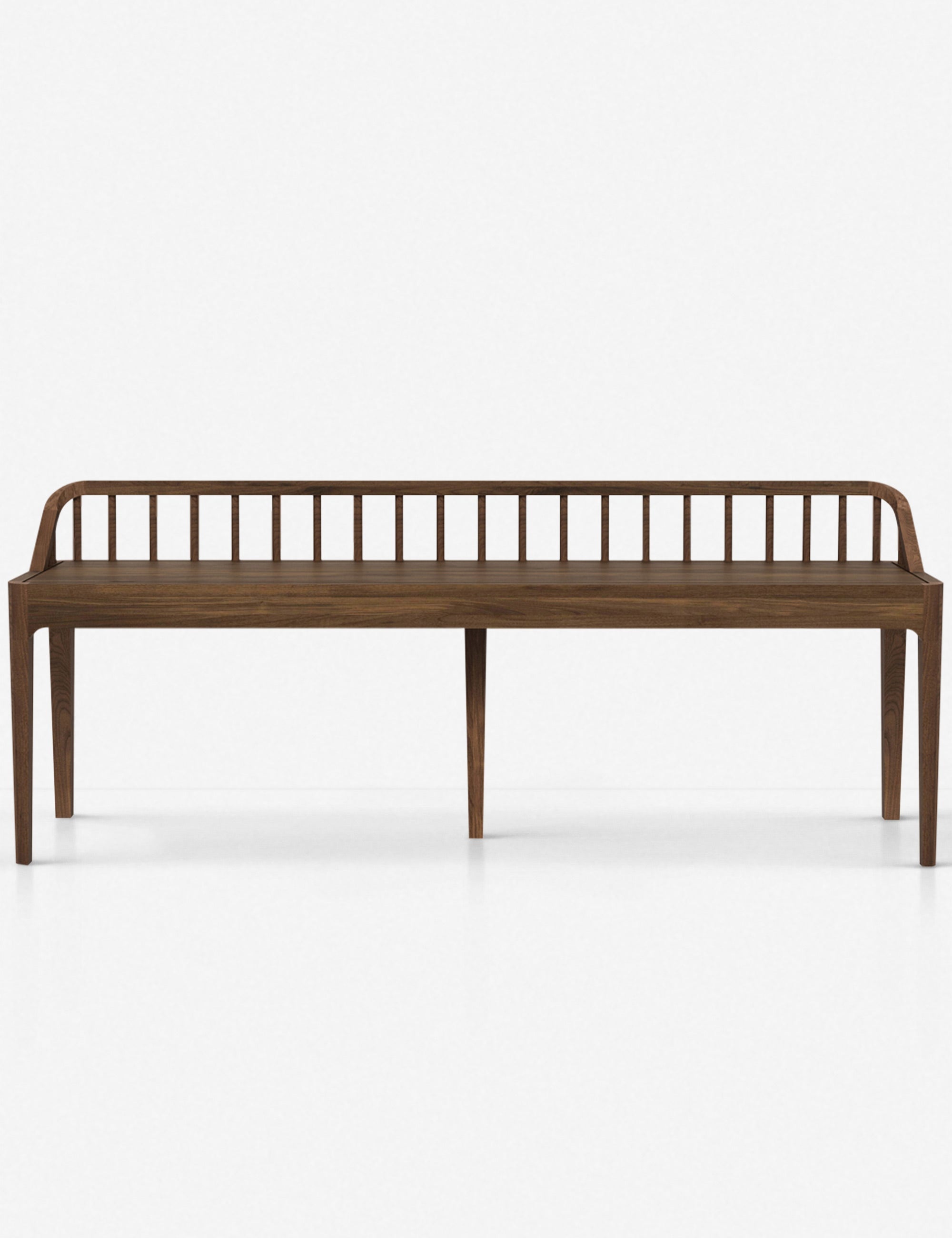 Banc - Des fuseaux traditionnels revisitent la modernité avec le dossier bas de ce banc et ses pieds coniques d'inspiration mid-century