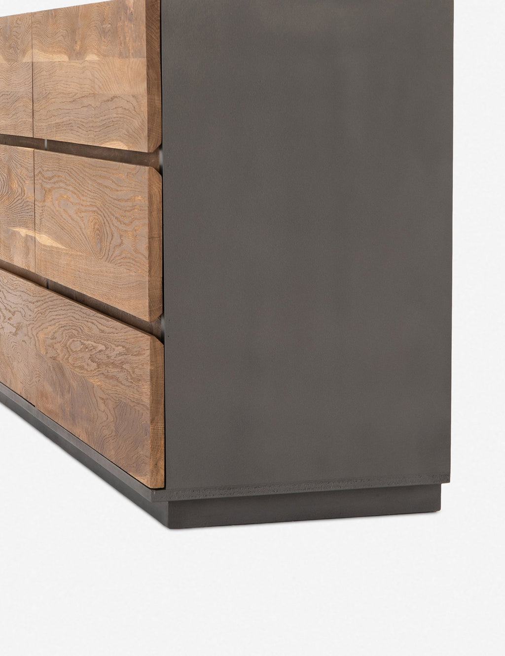 Commode - Améliorez votre chambre avec cette commode élégante et abordable, dotée d'une structure laquée grise contrastant avec six tiroirs en chêne fumé