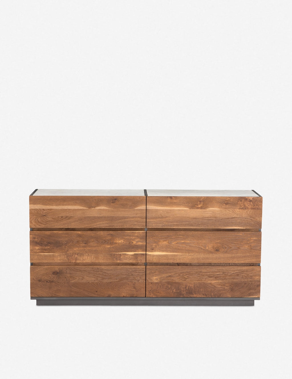 Commode - Améliorez votre chambre avec cette commode élégante et abordable, dotée d'une structure laquée grise contrastant avec six tiroirs en chêne fumé