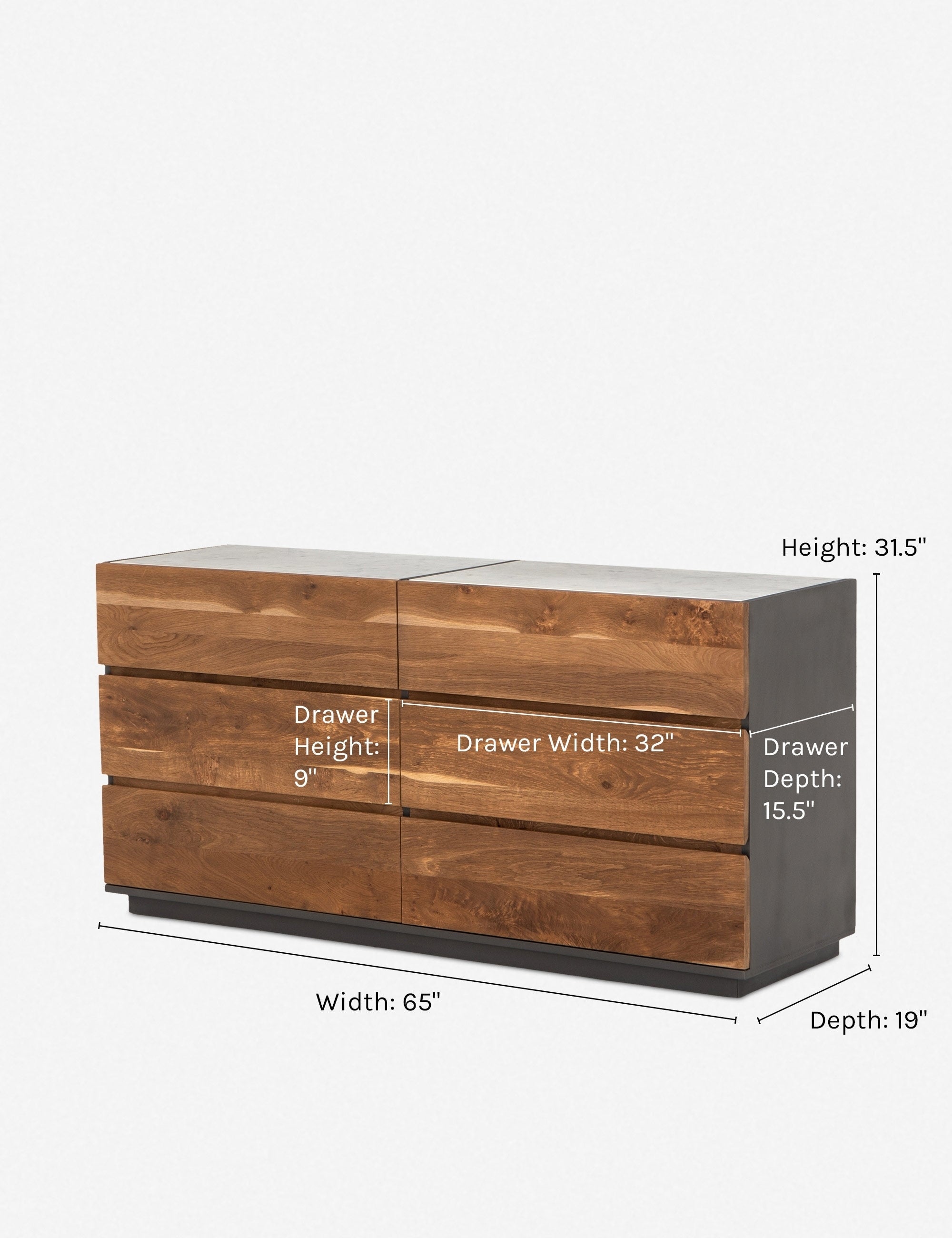Commode - Améliorez votre chambre avec cette commode élégante et abordable, dotée d'une structure laquée grise contrastant avec six tiroirs en chêne fumé