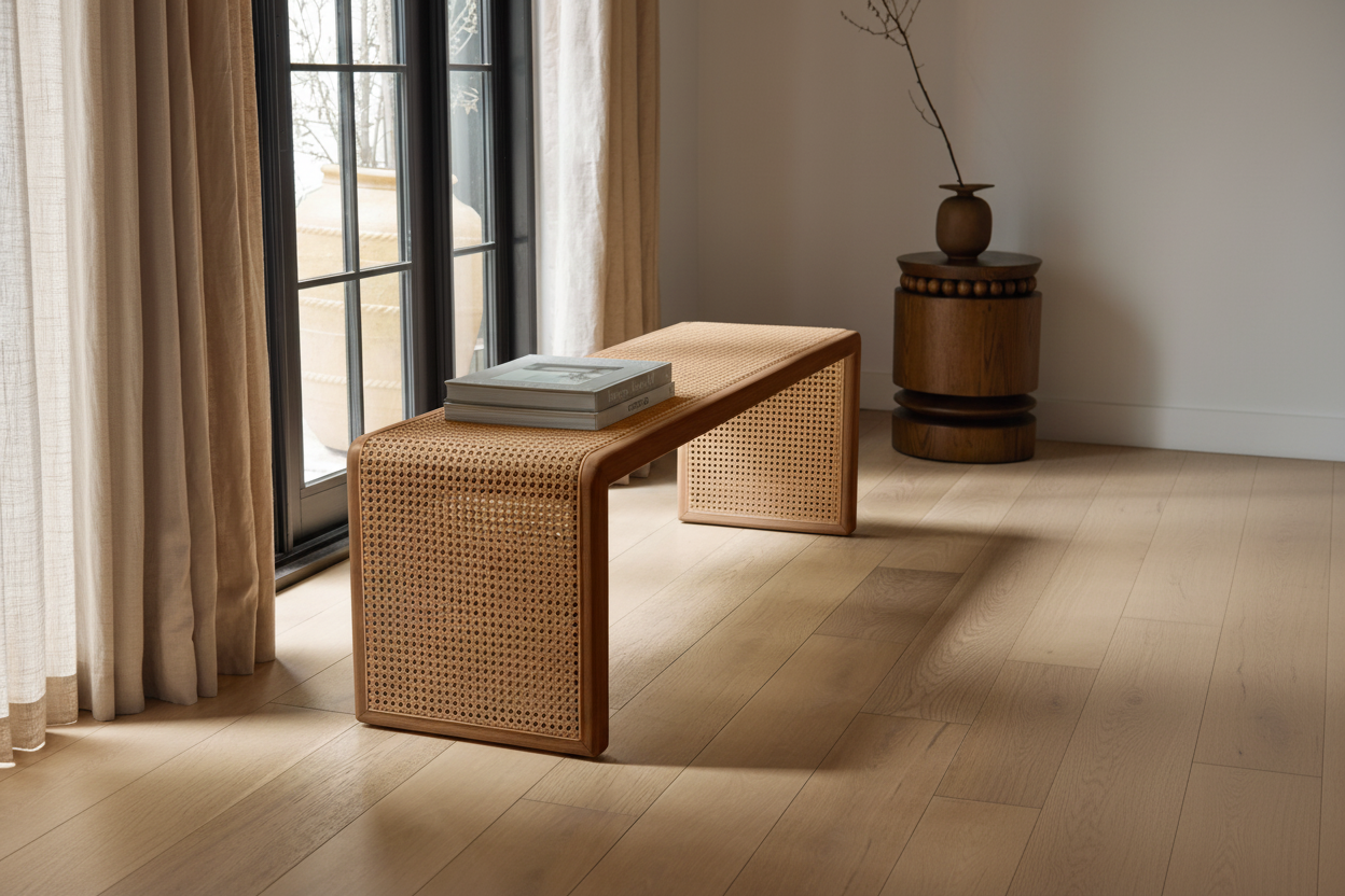 Nordic Minimalist Rattan Bench Scene